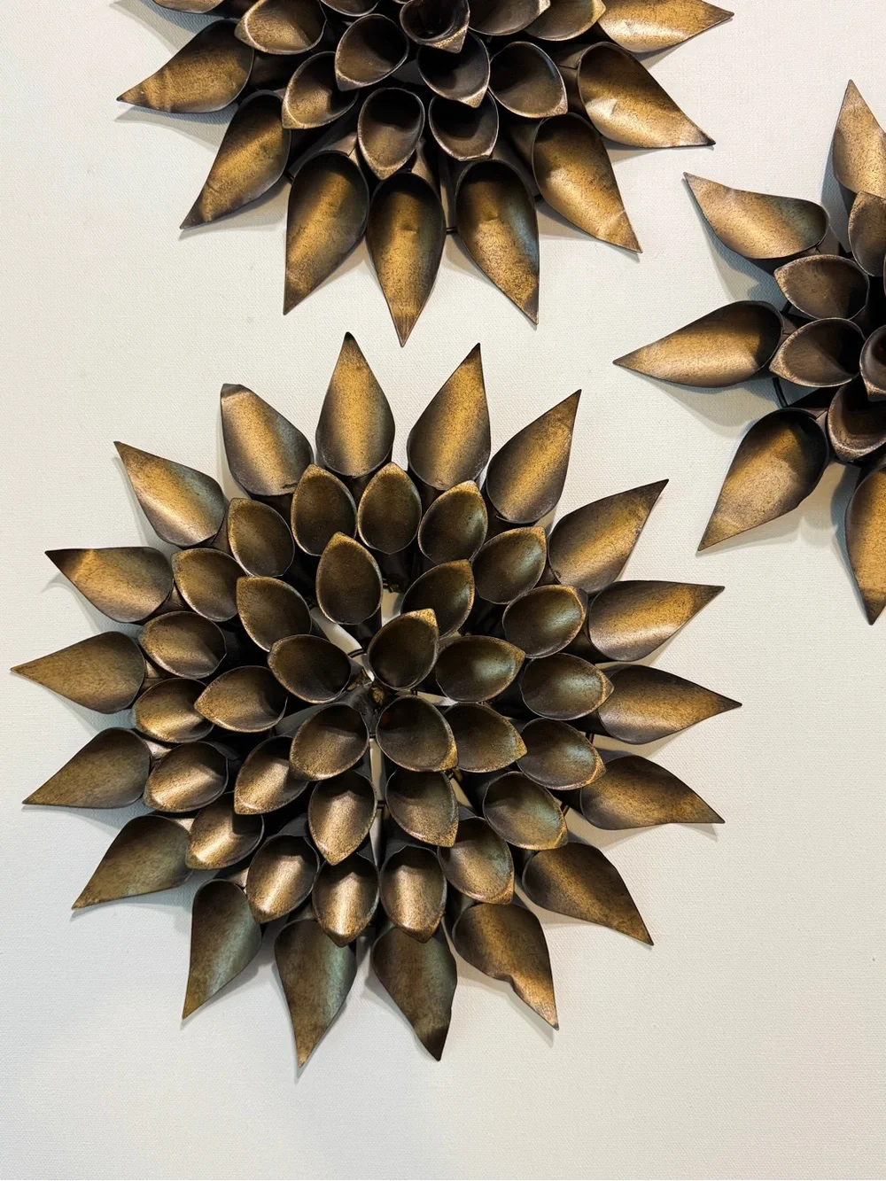 MCM 3 Vintage Metal bronze Tone Lotus Flower, Wall Sculpture 10